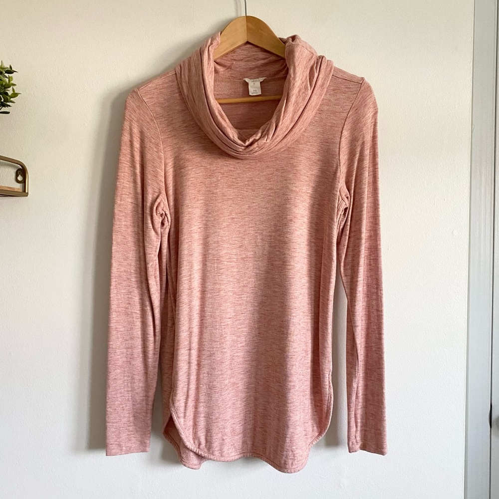 LOFT Lounge Cowl Neck Sweater in Light Pink